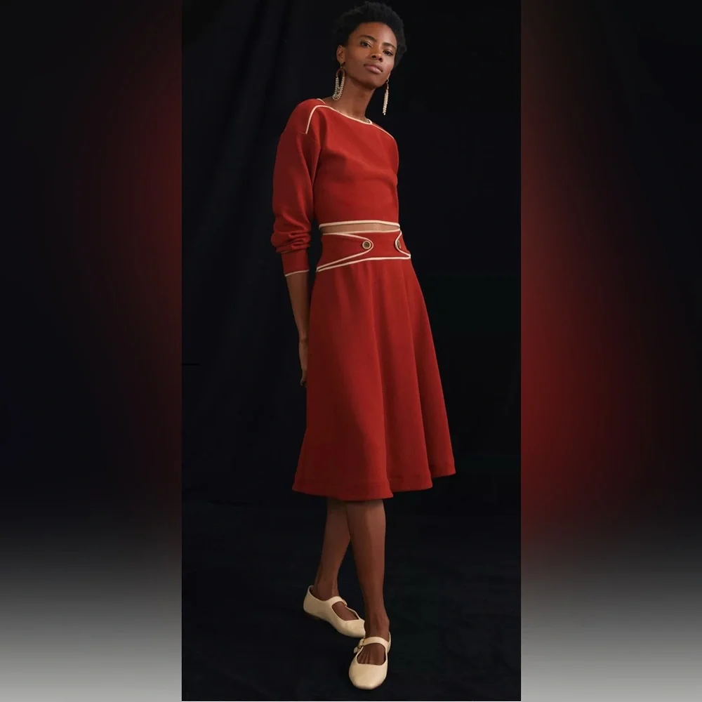 Anthropologie Maeve Contrast Red Skirt Set - Picture 1 of 10